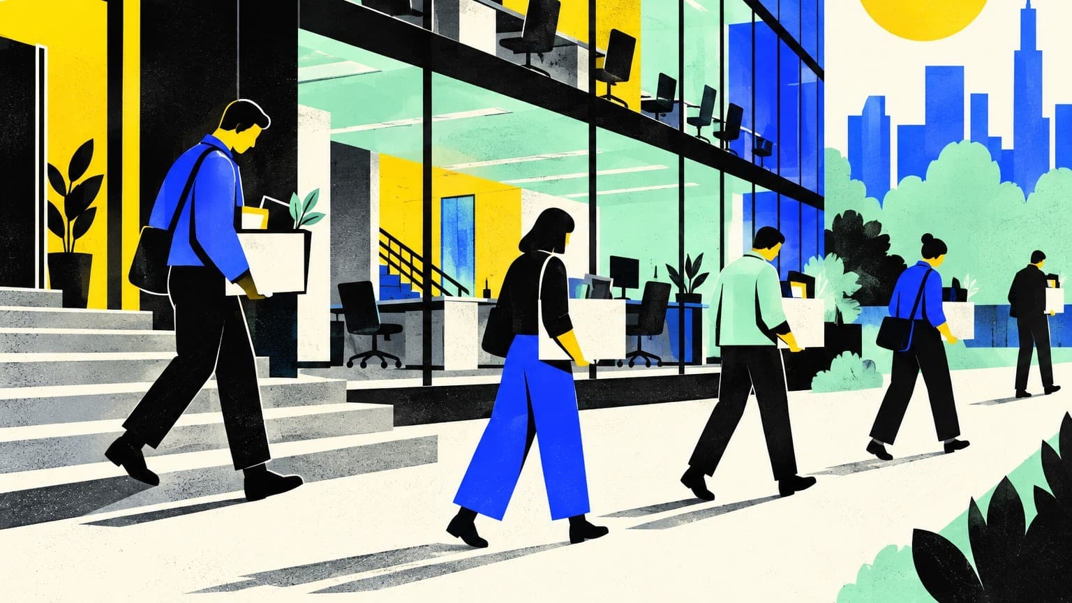 Illustration: Nike corporate office employees walking