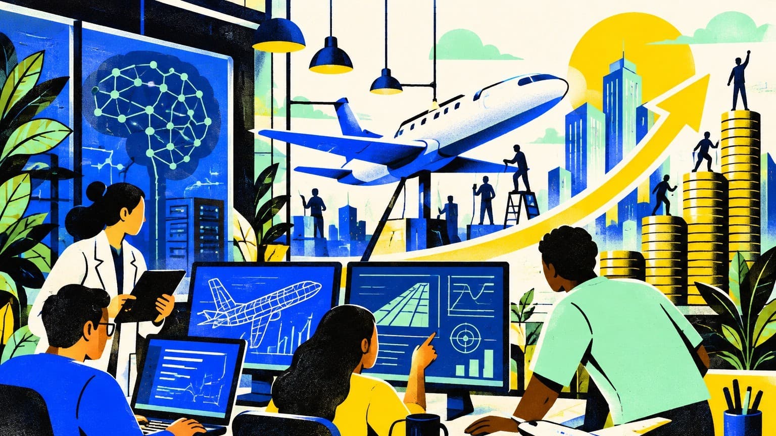 Illustration: AI research lab team working