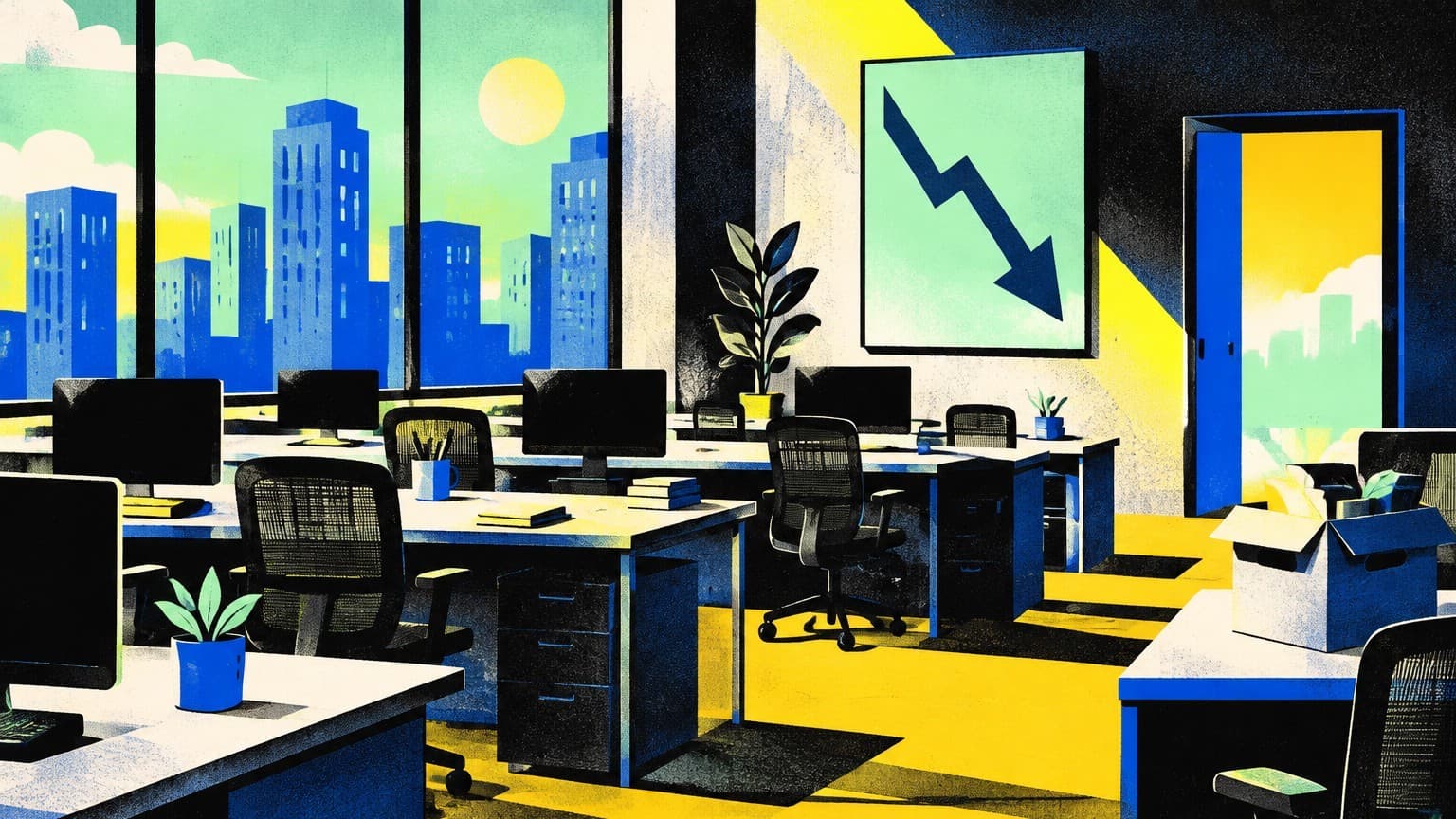 Illustration: empty office desks