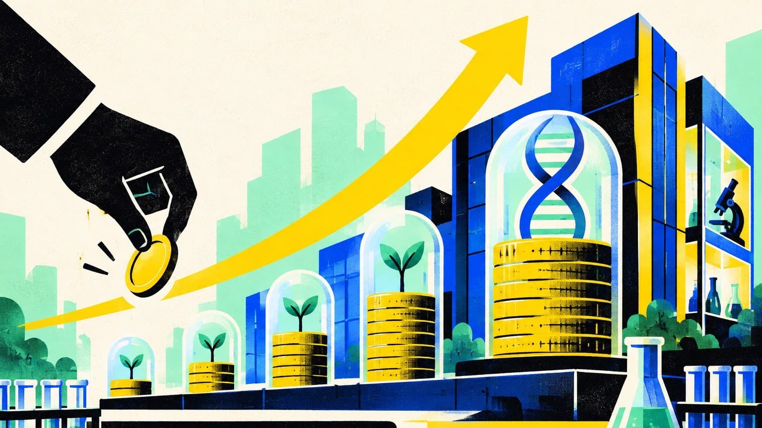 Illustration: biotech laboratory research funding