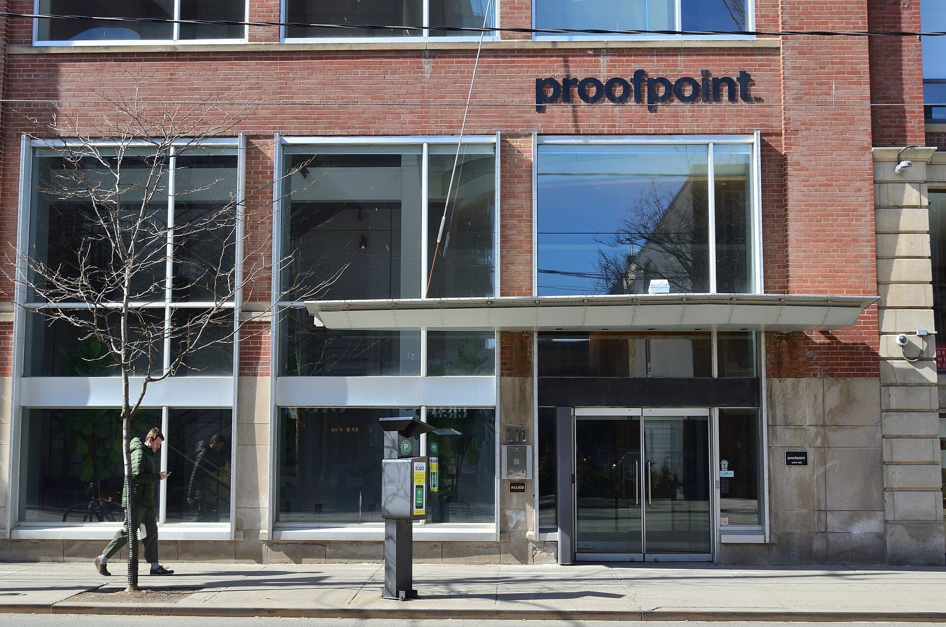 Exterior of Proofpoint's office building in Toronto at 210 King Street East.