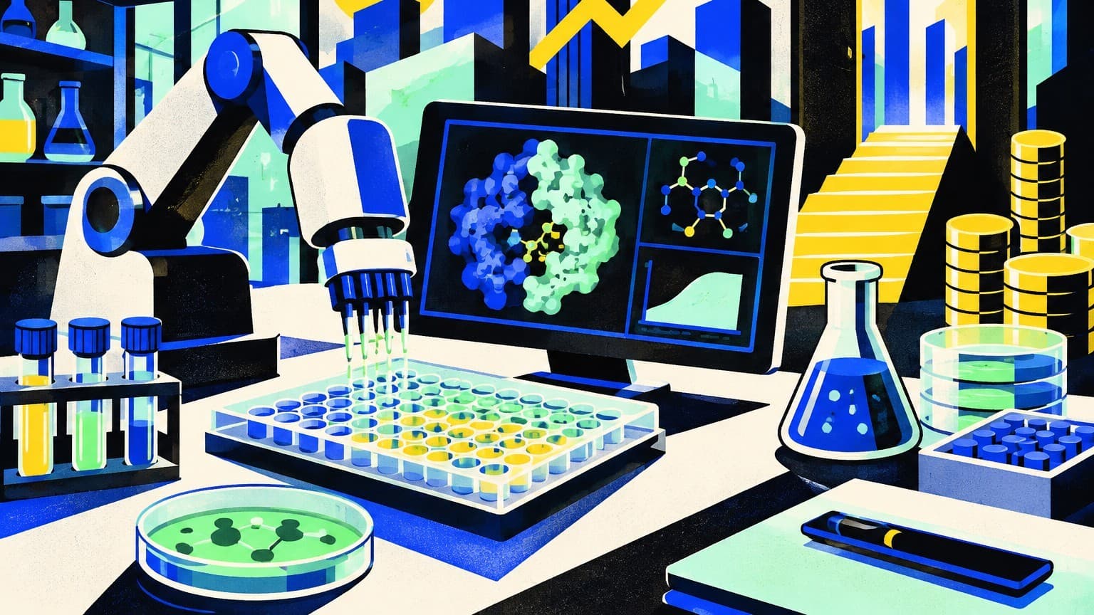 Illustration: AI drug discovery laboratory equipment